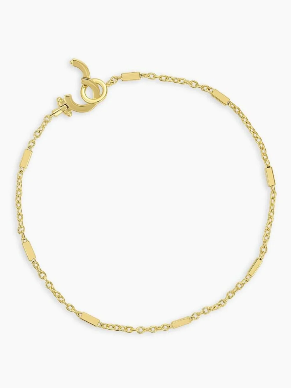 Dainty 18K Gold Plated Bracelet - Minimalist Chain with Bar Accents - Secure